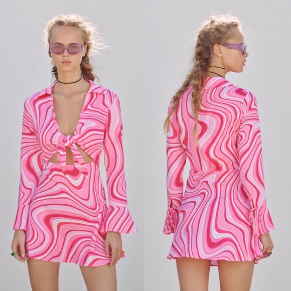 Zara Dresses & Skirts - Zara Barbie Linen Blend Cut Out Psychedelic Print